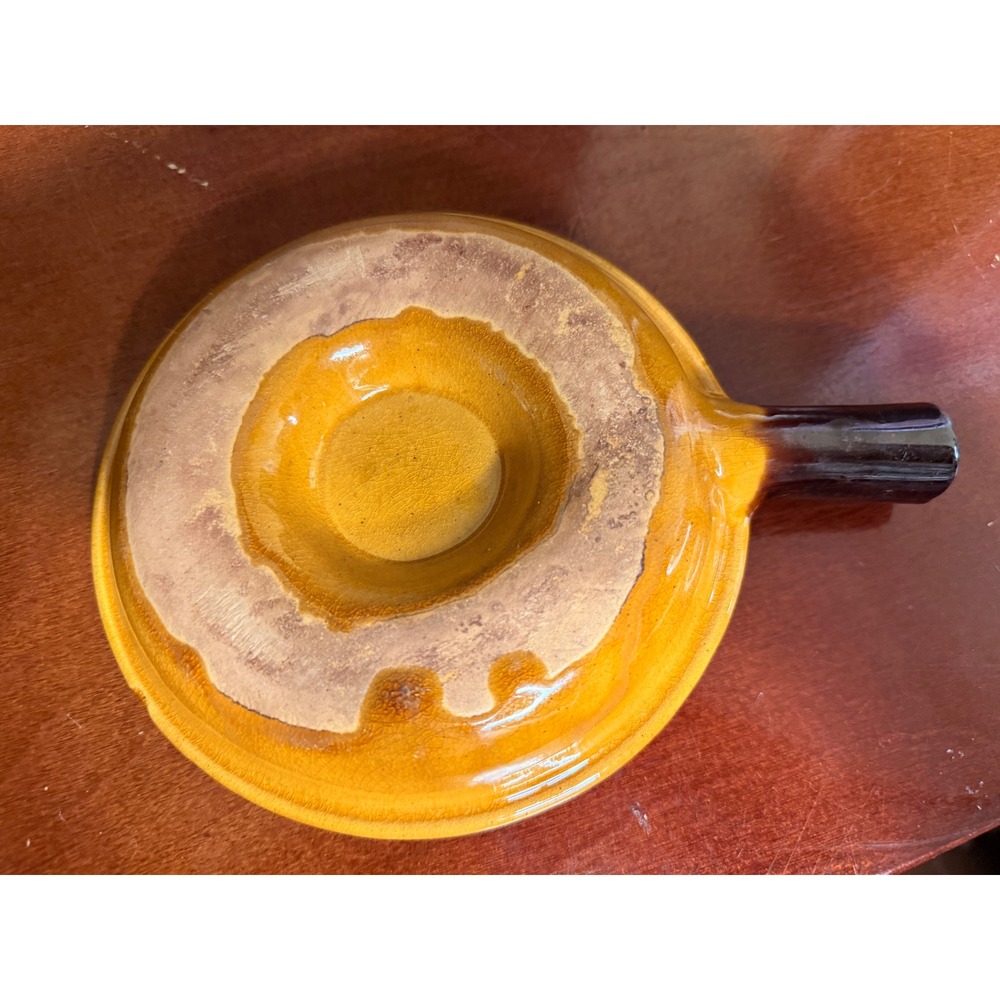 Vintage Ceramic Escargot Plate Mustard Yellow 6 Well Snail Dish with Handle - Picture 3 of 4